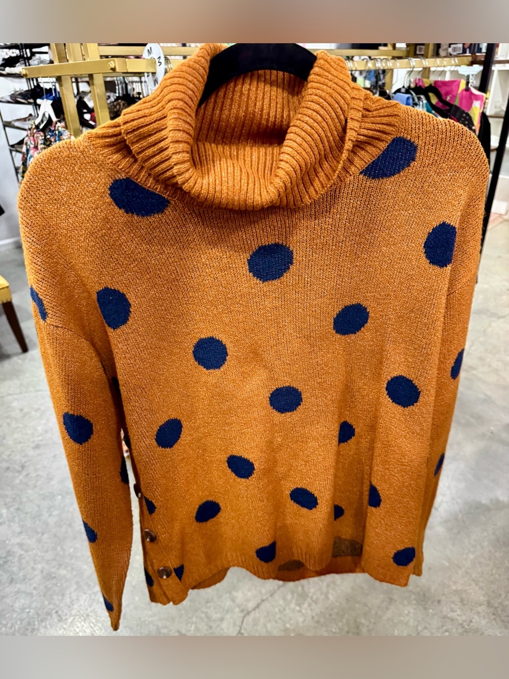 St. John's Bay Rust Turtleneck Sweater with Navy Polka Dots